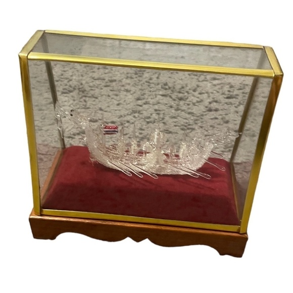 Vintage Thai Spun Glass Royal Dragon Boat In Plexiglass Case, 5.25” x 6.5”